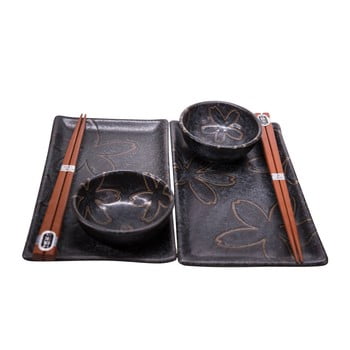 Set servire de 2 persoane pentru sushi mij flower, negru