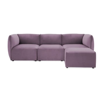 Canapea modulară cu 3 locuri și suport pentru picioare vivonita velvet cube, mov lila