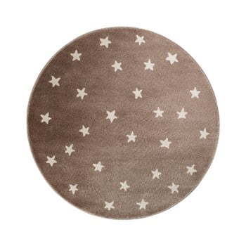 Covor rotund kicoti stars, ø 80 cm, maro-alb