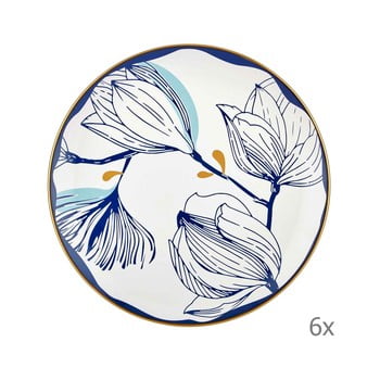 Set 6 farfurii din porțelan cu model de flori albastre mia bloom, ⌀ 26 cm, alb