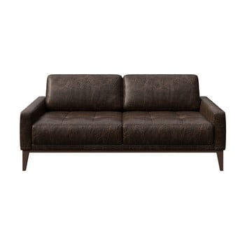 Canapea din piele cu 2 locuri mesonica musso tufted, maro închis