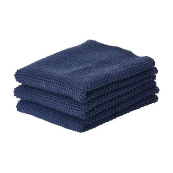 Set 3 prosoape bucătărie din bumbac zone garro, 27 x 27 cm, albastru închis