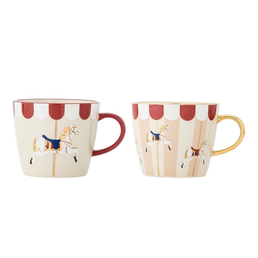 Krémové hrnky s vánočním motivem z kameniny v sadě 2 ks 300 ml Merry-go-round – Bloomingville