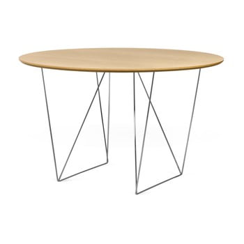 Masă cu picioare din metal cromat temahome row, decor stejar, Ø120 cm