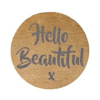 Covor intrare rotund artsy doormats grey hello, ⌀ 70 cm, gri