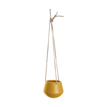 Ghiveci de flori suspendat din ceramică pt living skittle, înălțime 9,5 cm, galben ocru mat