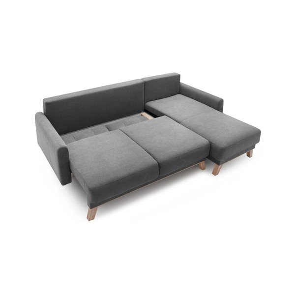 Tmavě šedá rozkládací rohová pohovka Bobochic Paris Balio Enjoy, pravý roh