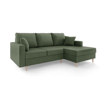 Canapea extensibilă cu 4 locuri și spațiu de depozitare mazzini sofas aubrieta, pe partea dreaptă, verde