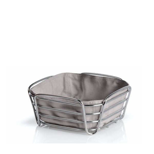 Šedý košík na pečivo s šedou bavlněnou vložkou Blomus Delara, šířka 20 cm