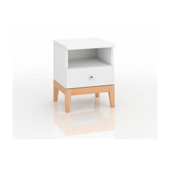 Noptieră din lemn de pin cu 1 sertar skandica livia, înălțime 54 cm, alb-natural