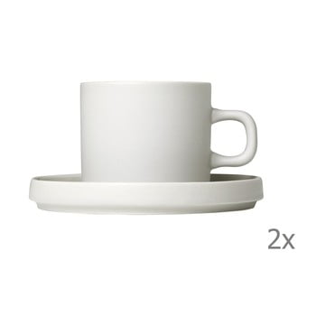 Set 2 căni cu farfurioară din ceramică Blomus Pilar, 200 ml, alb