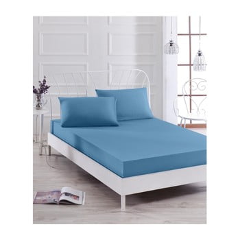 Set cearșaf elastic albastru și 2 fețe de pernă basso azul, 160 x 200 cm