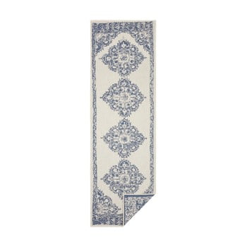 Covor reversibil bougari cofete, 80 x 350 cm, albastru-crem