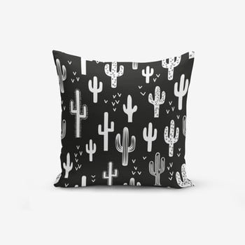 Față de pernă cu amestec din bumbac minimalist cushion covers black white cactus duro, 45 x 45 cm, negru - alb