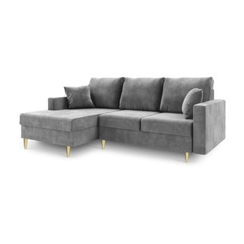 Canapea extensibilă cu 4 locuri și spațiu de depozitare mazzini sofas muguet, pe partea stângă, gri deschis