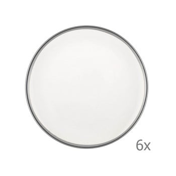 Set 6 farfurii din porțelan pentru desert mia halos silver, ⌀ 19 cm, alb