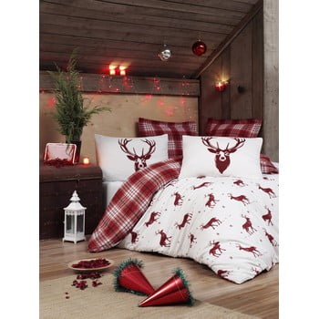 Lenjerie și cearceaf din amestec de bumbac pentru pat dublu eponj home geyik claret red, 200 x 220 cm