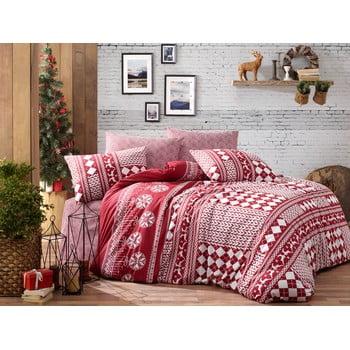 Lenjerie cu cearceaf pentru pat dublu, din bumbac ranforsat Nazenin Home Deer Claret Red, 200 x 220 cm