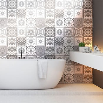 Set 12 autocolante pentru perete ambiance cement tiles shades of gray cordoba, 10 x 10 cm