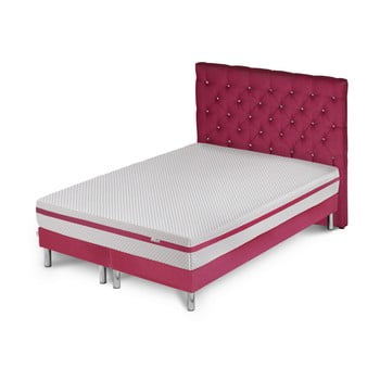 Pat cu saltea și 2 boxspring stella cadente pluton forme, 180 x 200 cm, roz