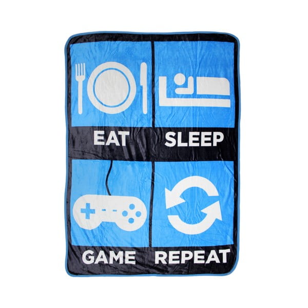 Modrá plážová deka Big Mouth Inc. Eat Sleep Game Repeat, 114 x 152 cm
