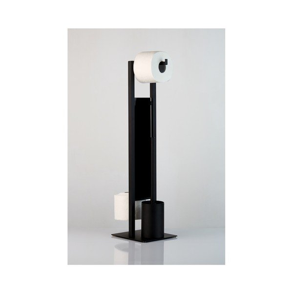 Černý WC kartáč se stojanem na toaletní papír Wenko Rivalta