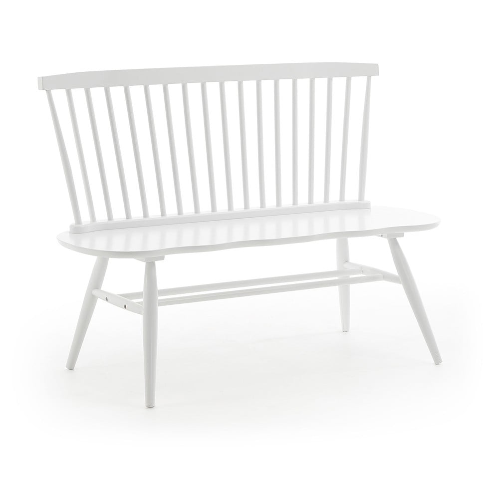 Bílá sedací lavice z kaučukového dřeva Kave Home Slover, 120 x 53 cm