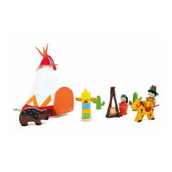 Cort și figurine din lemn legler indian