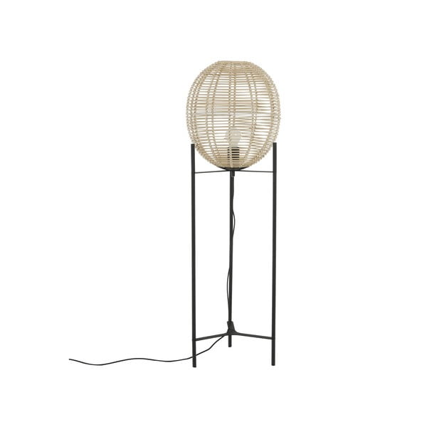 Černá stojací lampa s ratanovým stínidlem Westwing Collection Wasa, výška 110 cm