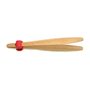 Cleşte din lemn de fag pentru legume, cu detalii roşii jean dubost handy, lungime 22 cm