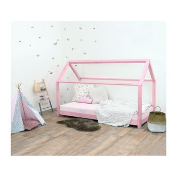 Pat pentru copii, din lemn de molid fără bariere de protecție laterale Benlemi Tery, 70 x 160 cm, roz