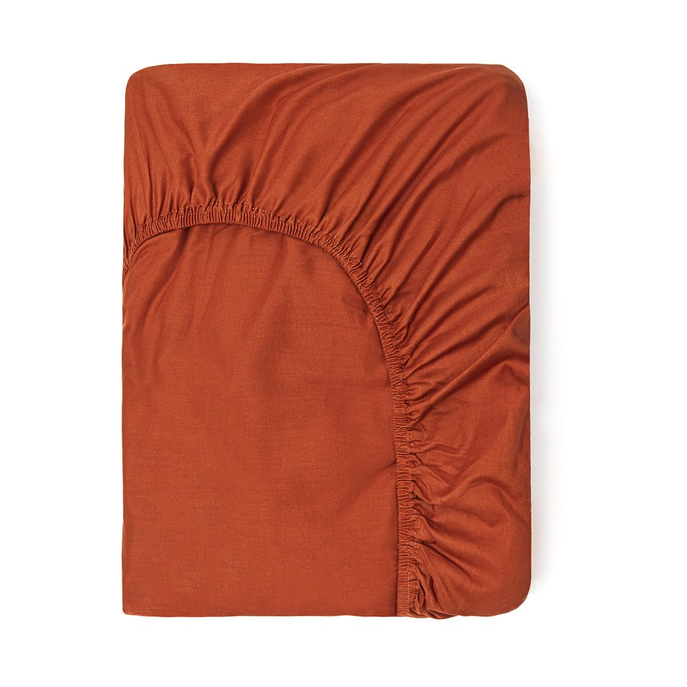 Tmavě oranžové bavlněné elastické prostěradlo Good Morning, 90 x 200 cm