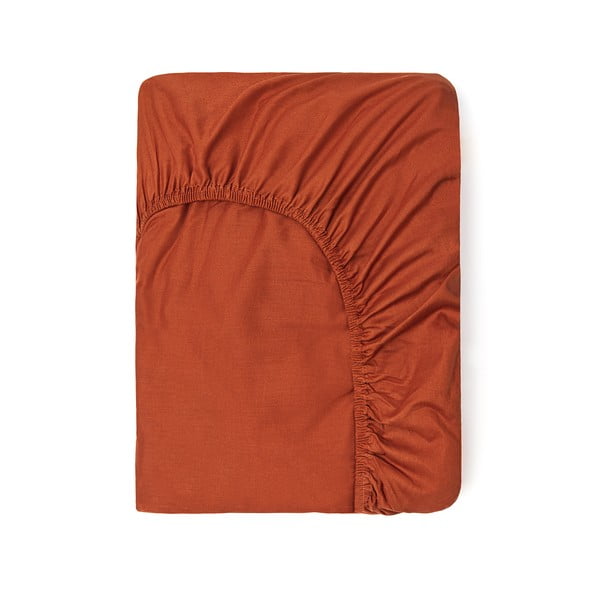 Tmavě oranžové bavlněné elastické prostěradlo Good Morning, 140 x 200 cm
