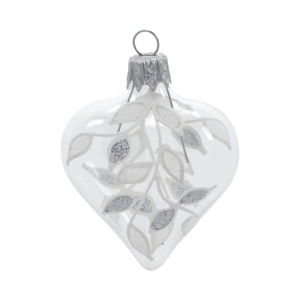Sada 4 skleněných vánočních ozdob v bílo-stříbrné barvě Ego Dekor Heart