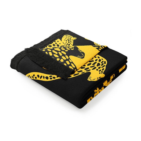 Žluto-černá deka s příměsí bavlny AmeliaHome Cheetah, 150 x 200 cm