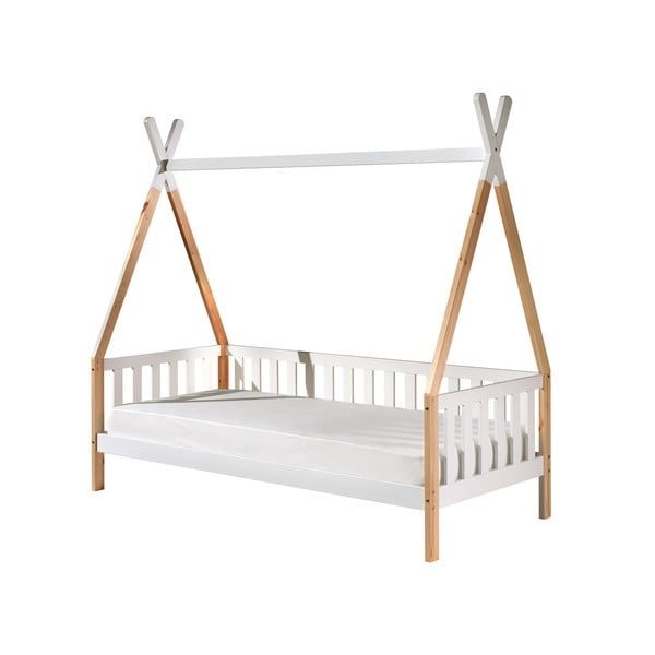 Bílá dětská postel se zábranou Vipack Tipi, 90 x 200 cm