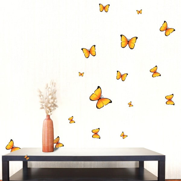 Sada 18 nástěnných samolepek Ambiance Yellow Butterflies Sticker