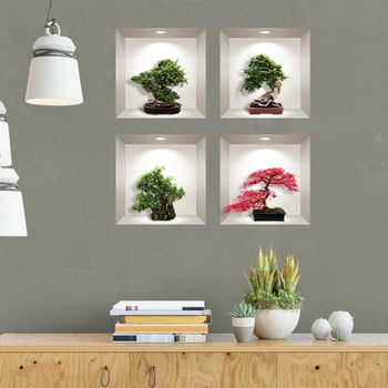 Set 4 autocolante 3d pentru perete ambiance bonsai maple
