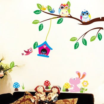 Set autocolante ambiance owls and bird cage on tree
