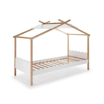 Pat cu structură din lemn de pin pentru copii marckeric nuvem, 90 x 190 cm, alb