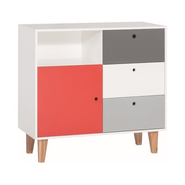 Bílo-šedá komoda s červeným detailem Vox Concept