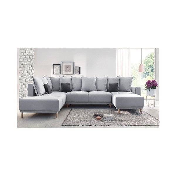 Šedá rohová rozkládací pohovka s lenoškou Bobochic Paris Panoramique XXL Mola, pravý roh