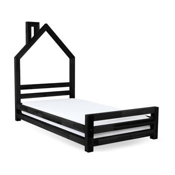 Pat din lemn de molid pentru copii Benlemi Wally, 80 x 180 cm, negru