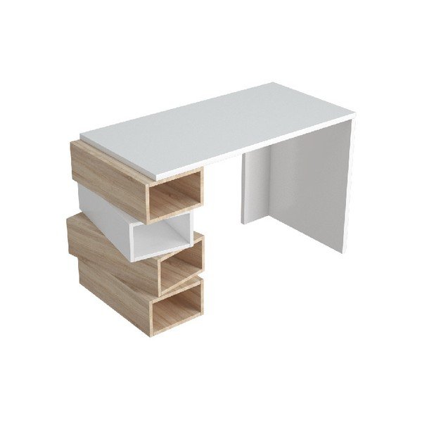 Bílý pracovní stůl se světle hnědými detaily Damon, šířka 120 cm