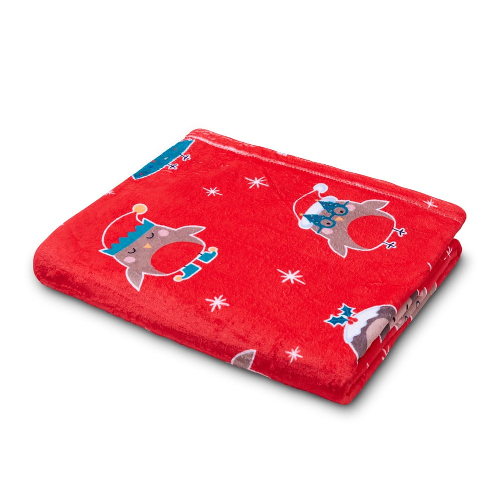 Červená deka s vánočním motivem z mikroplyše 130x170 cm Party Robins – Catherine Lansfield