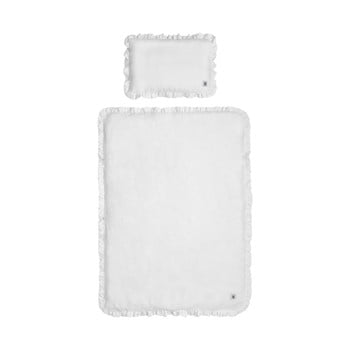 Set păturică matlasată din in și pernă pentru copii bellamy snow white, 80 x 100 cm, alb