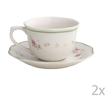Set 2 cești și farfurioare din porțelan brandani nonna rosa, 100 ml, alb