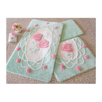 Set 3 covoare baie cu motive florale knit knot, verde
