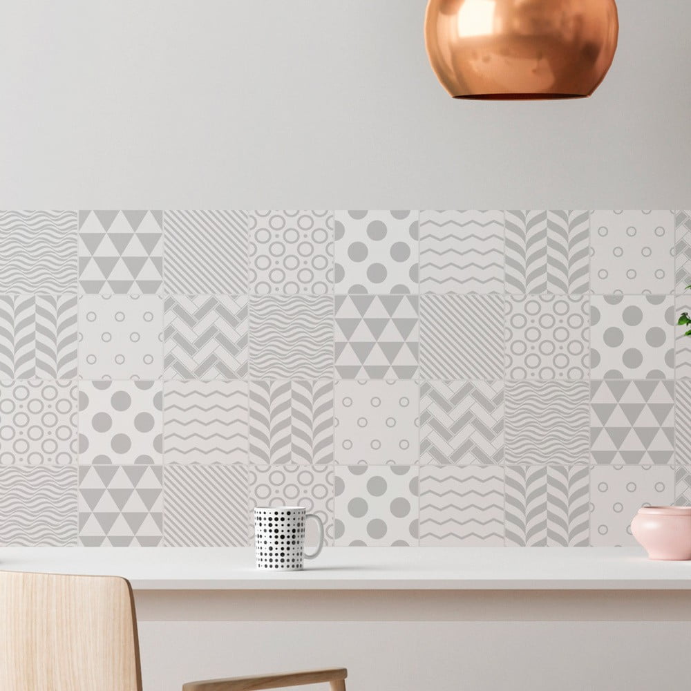 Sada 9 nástěnných samolepek Ambiance Cement Tiles Scandinavian Finnish, 10 x 10 cm