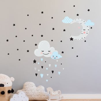 Autocolant ambiance moon and clouds love in the stars, albastru